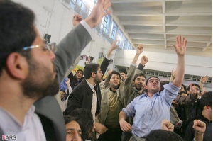 Students protesting against Ahmadinejad at Amir Kabir University in Tehran.